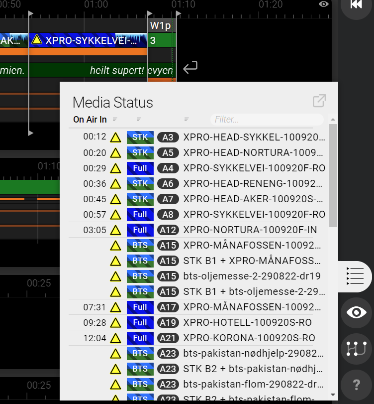 Media Status panel