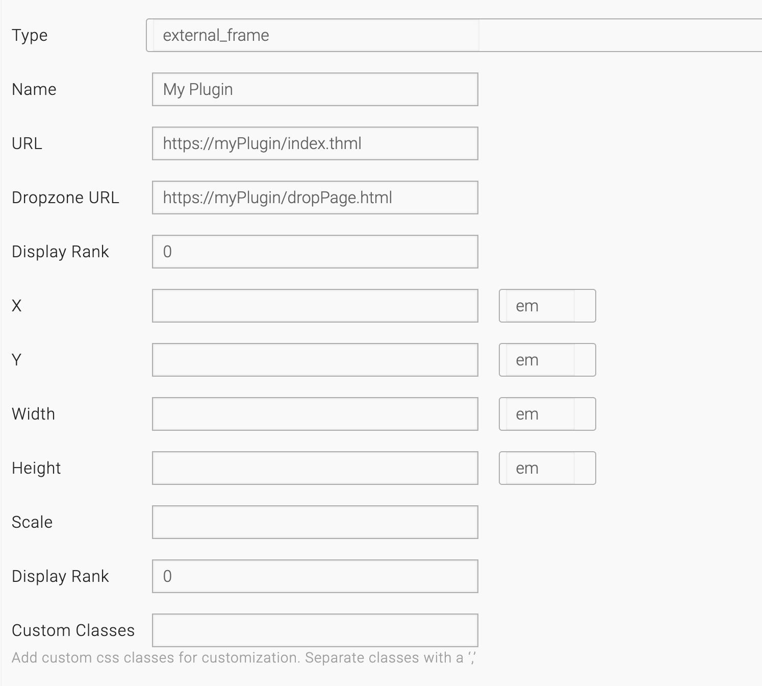 Configuration of External frame with dedicated drop-page