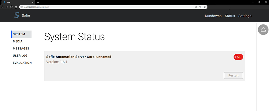 Status View – Describes the state of _Sofie Core_