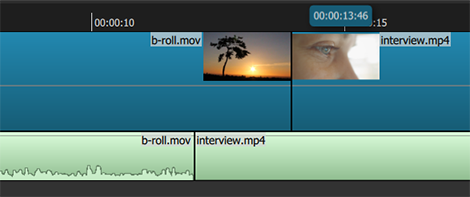 A timeline of a J-Cut in a Non-Linear Video Editor